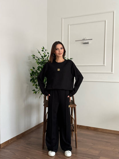 'Allura' Bluz Pantolon Siyah Takım