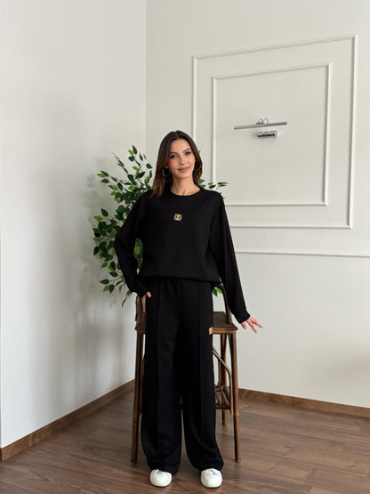 'Allura' Bluz Pantolon Siyah Takım