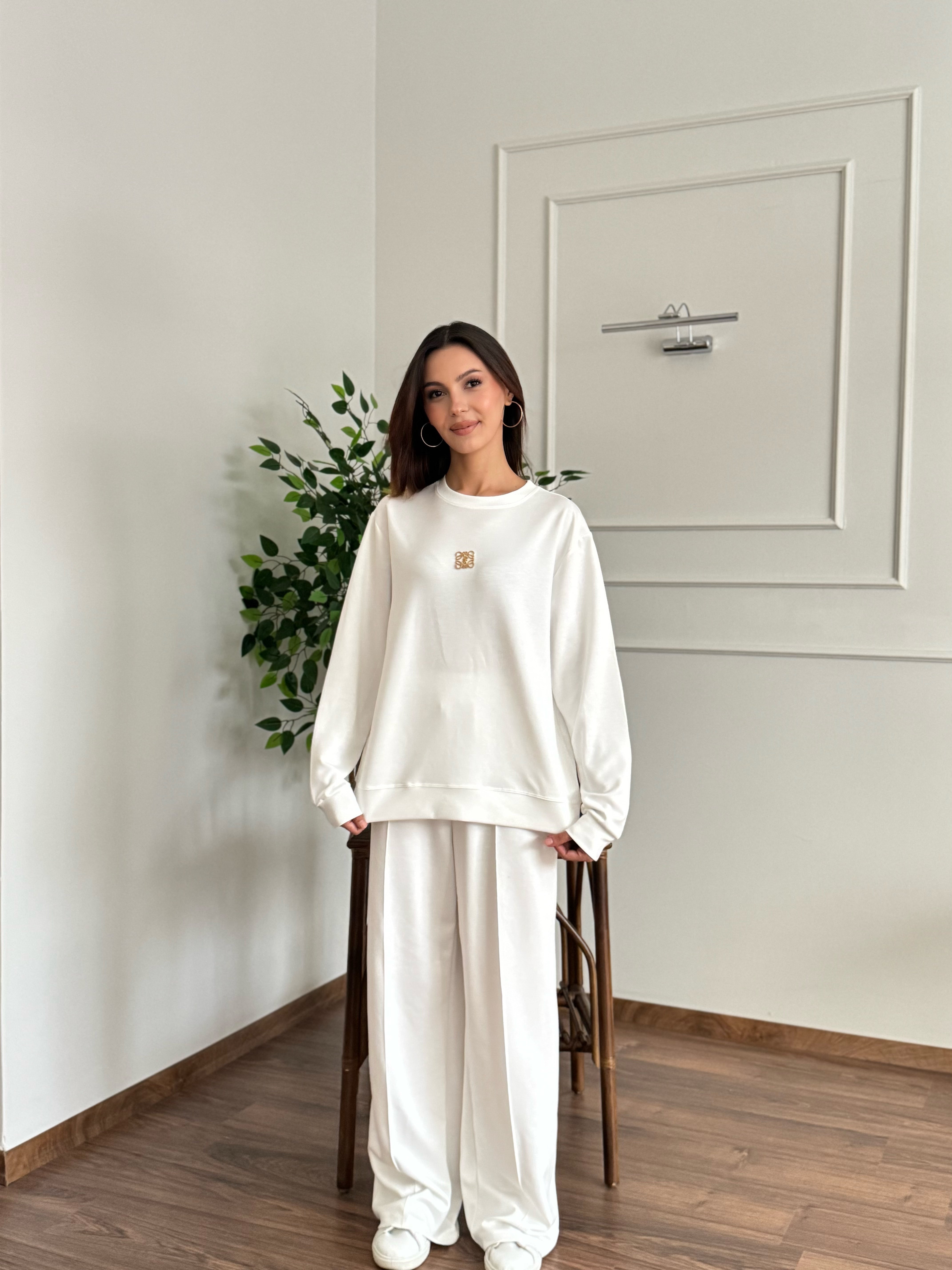 Allura Bluz Pantolon Beyaz Takım