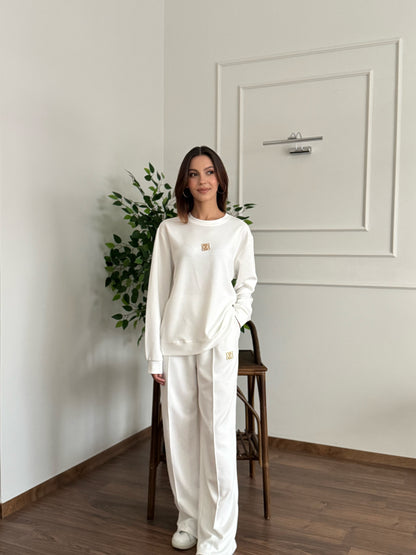 'Allura' Bluz Pantolon Beyaz Takım