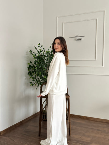 'Allura' Bluz Pantolon Beyaz Takım