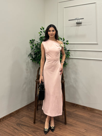 Elis Gold Aksesuar Detay Pembe Elbise