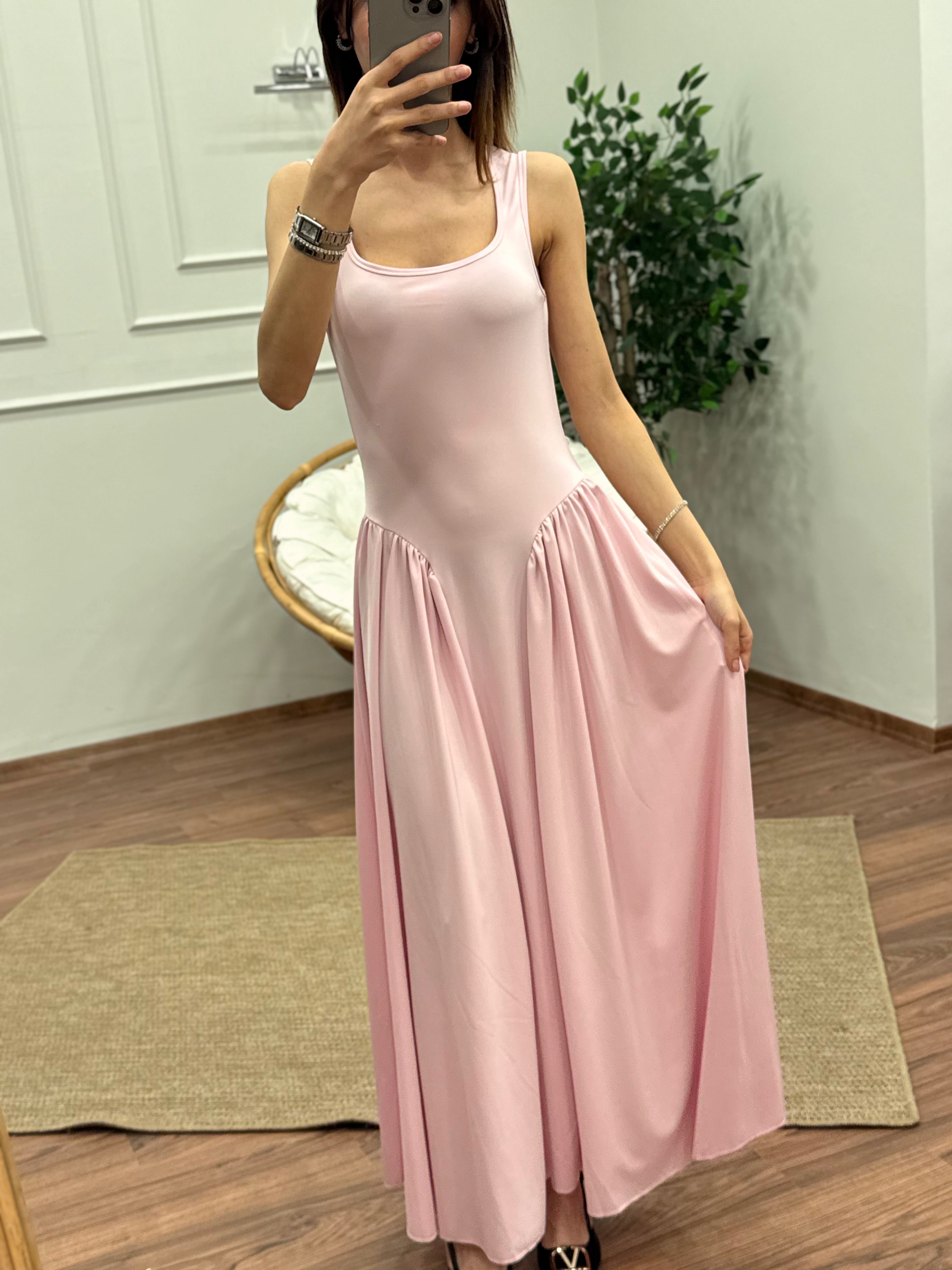 Amore Bele Oturan Pembe Balon Elbise