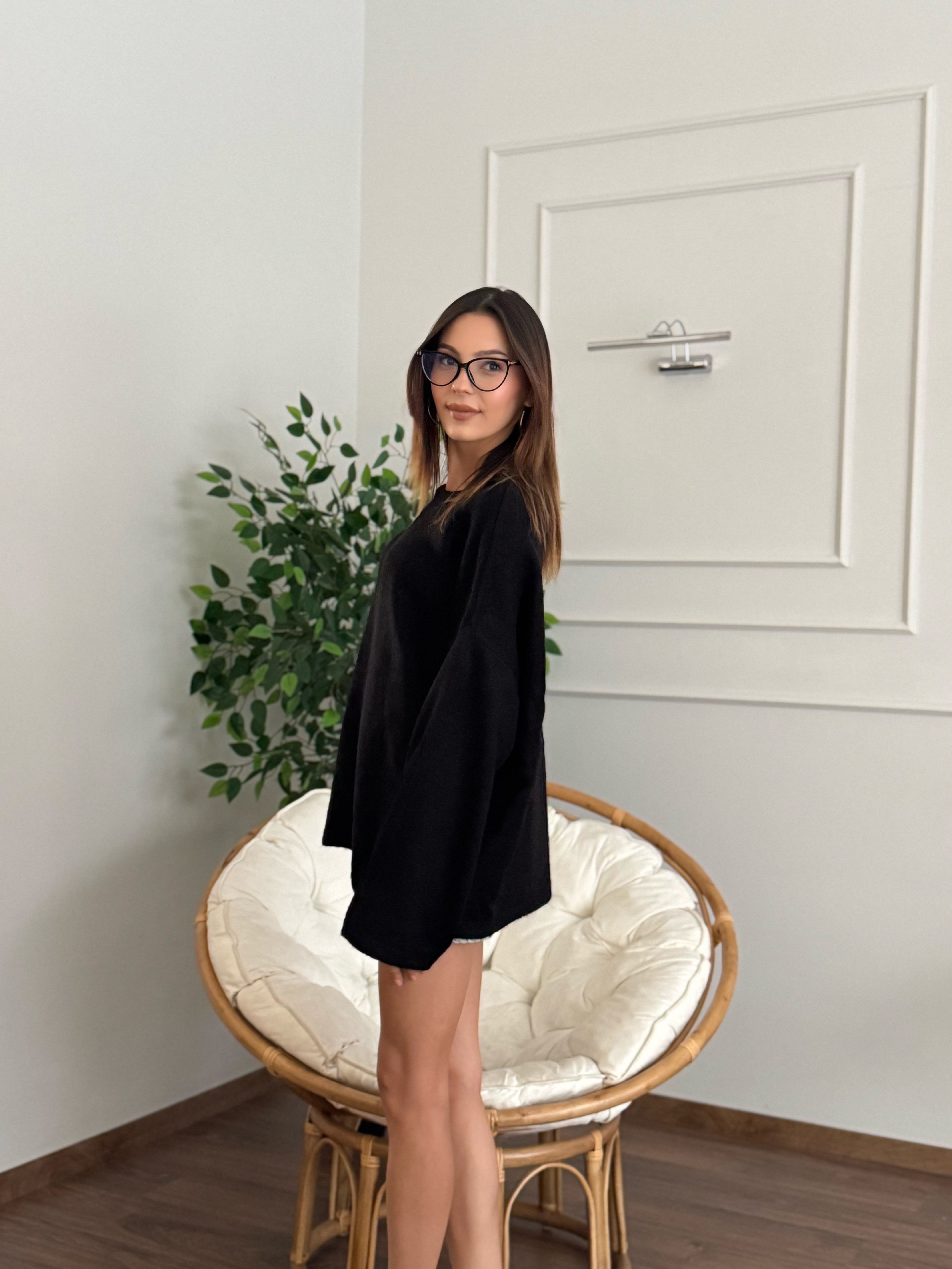 Oversize Bisiklet Yaka Pinterest Siyah Kazak