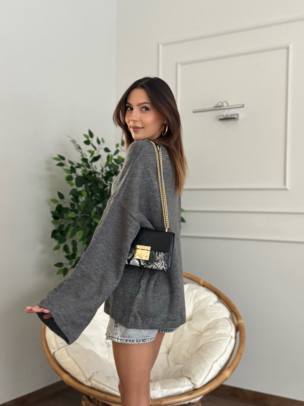 Oversize Bisiklet Yaka Pinterest Gri Kazak