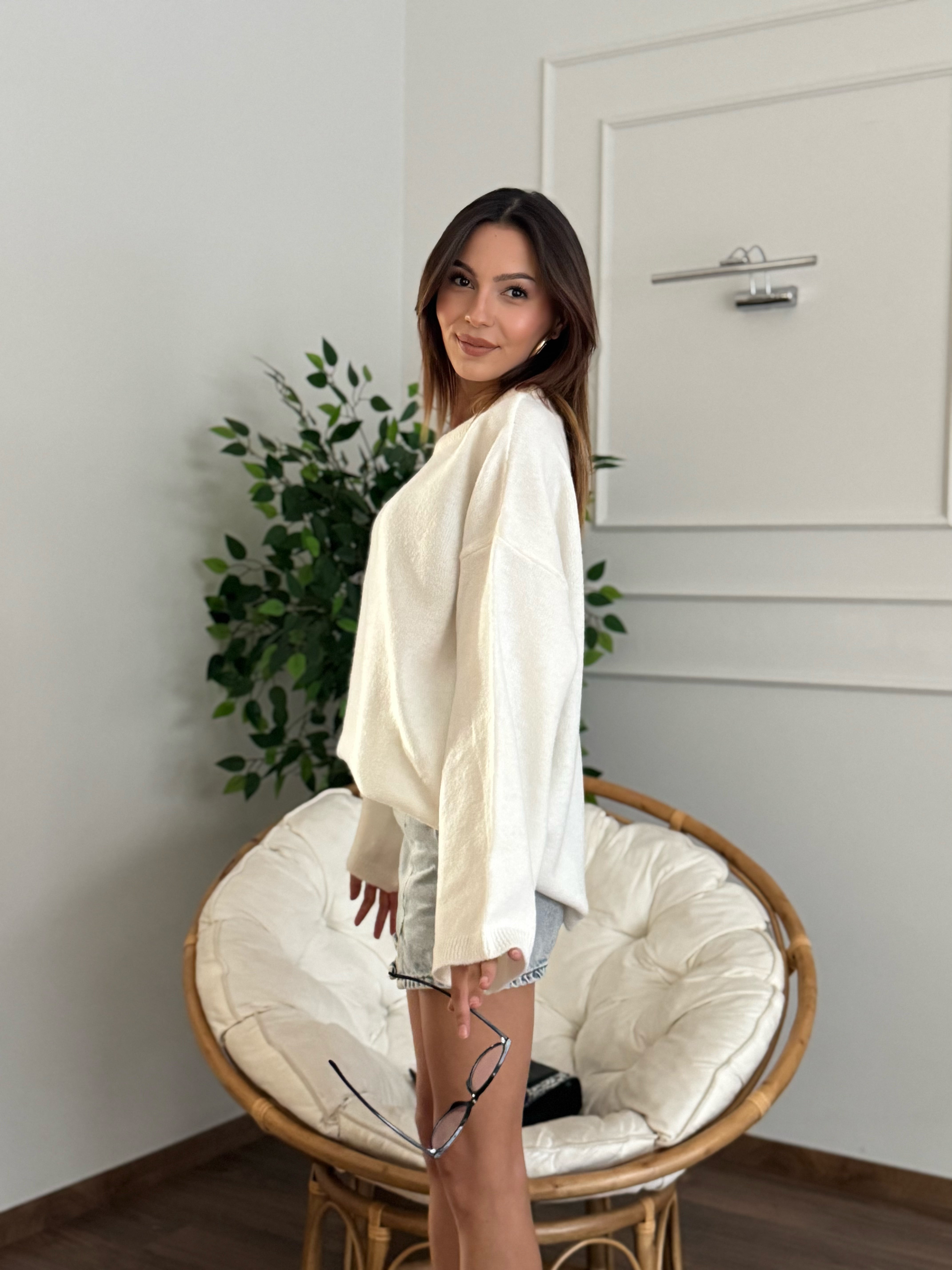 Oversize Bisiklet Yaka Pinterest Beyaz Kazak