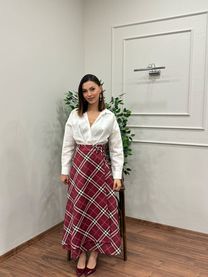 Sofia Ekose Desen Scuba Kırmızı Etek