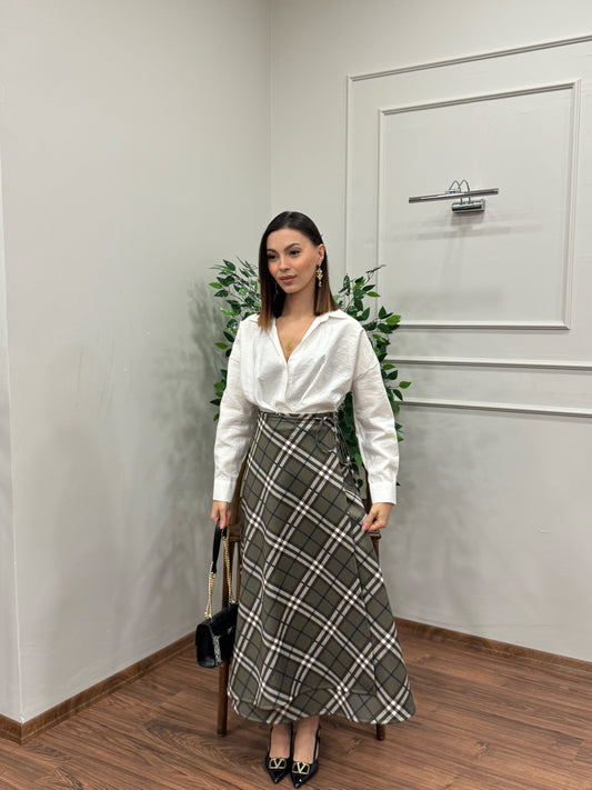 Sofia Ekose Desen Scuba Yeşil Etek