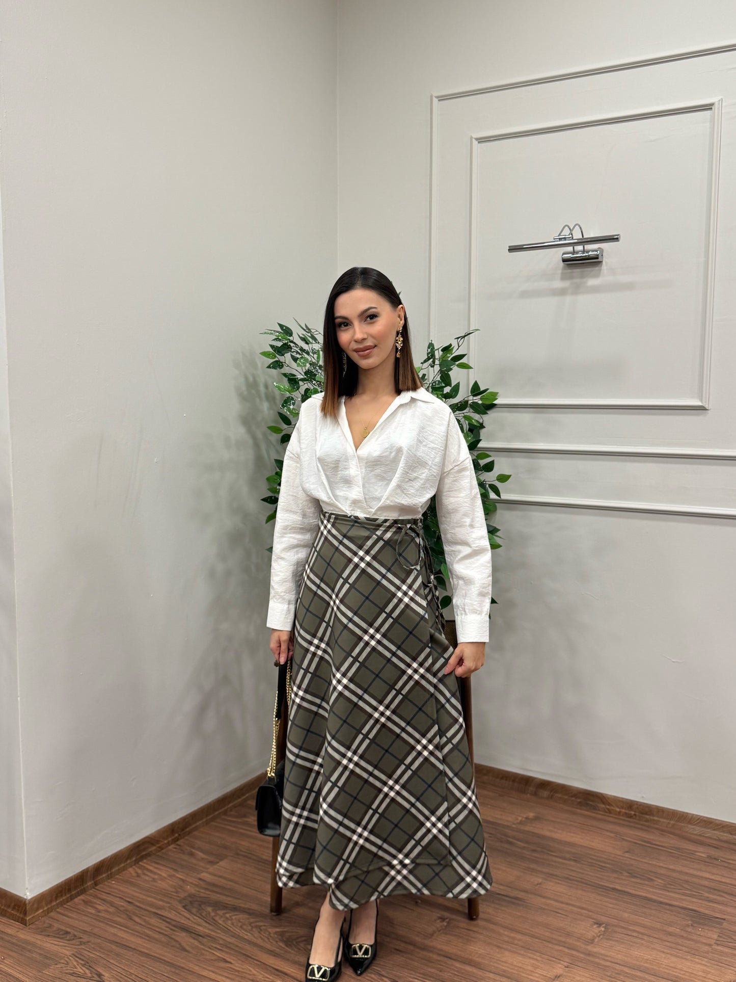 Sofia Ekose Desen Scuba Yeşil Etek