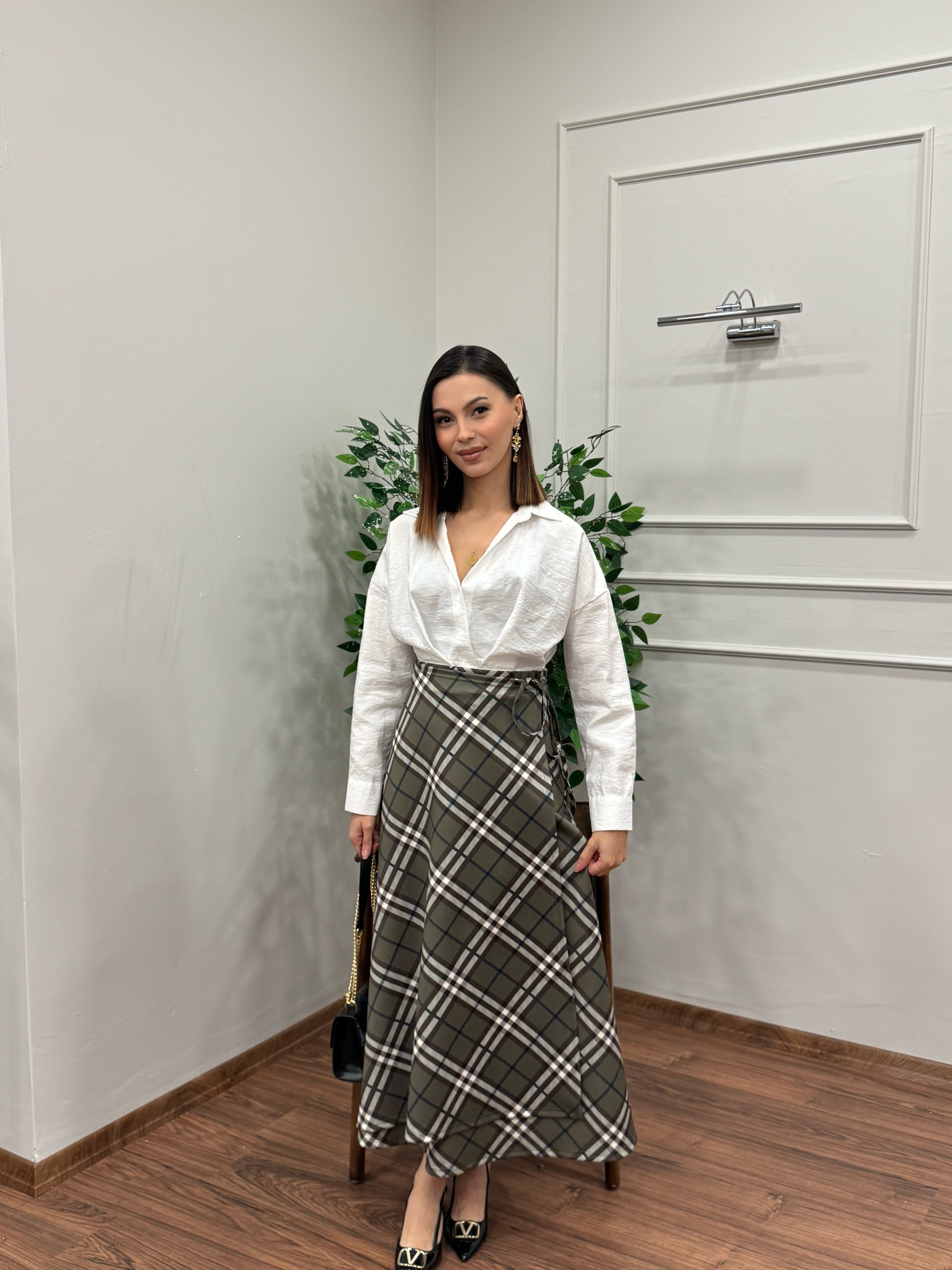 Sofia Ekose Desen Scuba Yeşil Etek