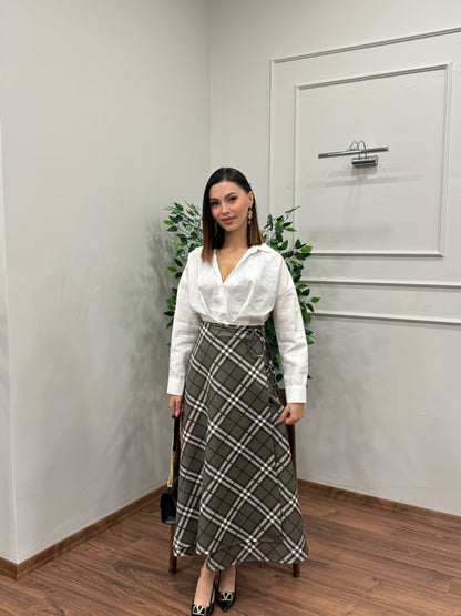 Sofia Ekose Desen Scuba Yeşil Etek