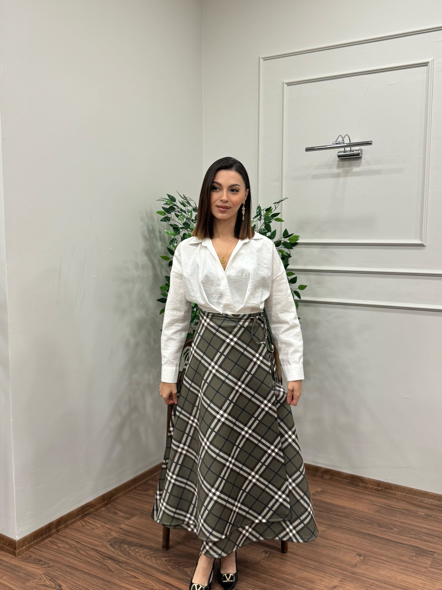 Sofia Ekose Desen Scuba Yeşil Etek