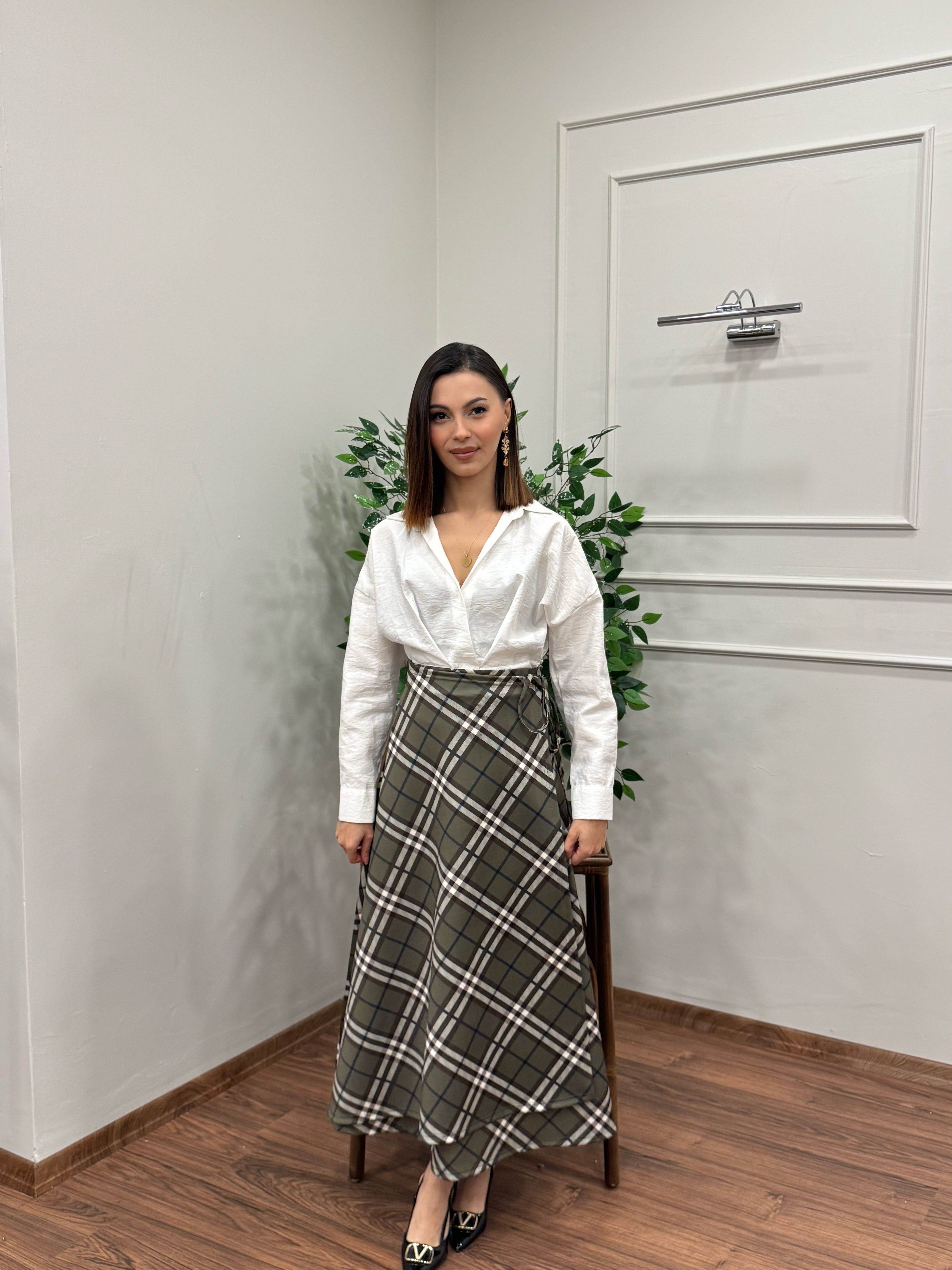Sofia Ekose Desen Scuba Yeşil Etek
