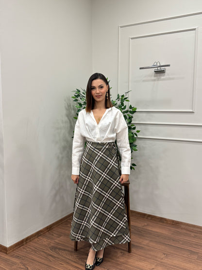 Sofia Ekose Desen Scuba Yeşil Etek