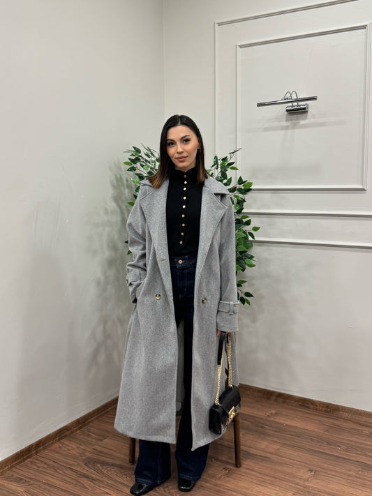 Merlin Astarlı Gri Kaşe Kaban