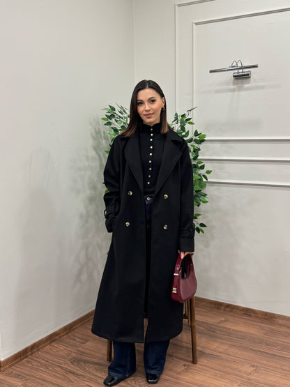 Merlin Astarlı Siyah Kaşe Kaban