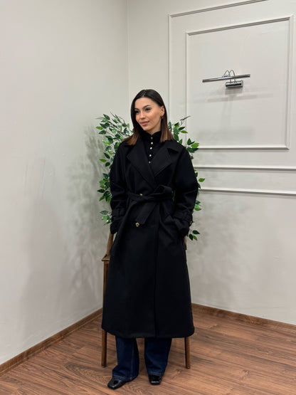 Merlin Astarlı Siyah Kaşe Kaban