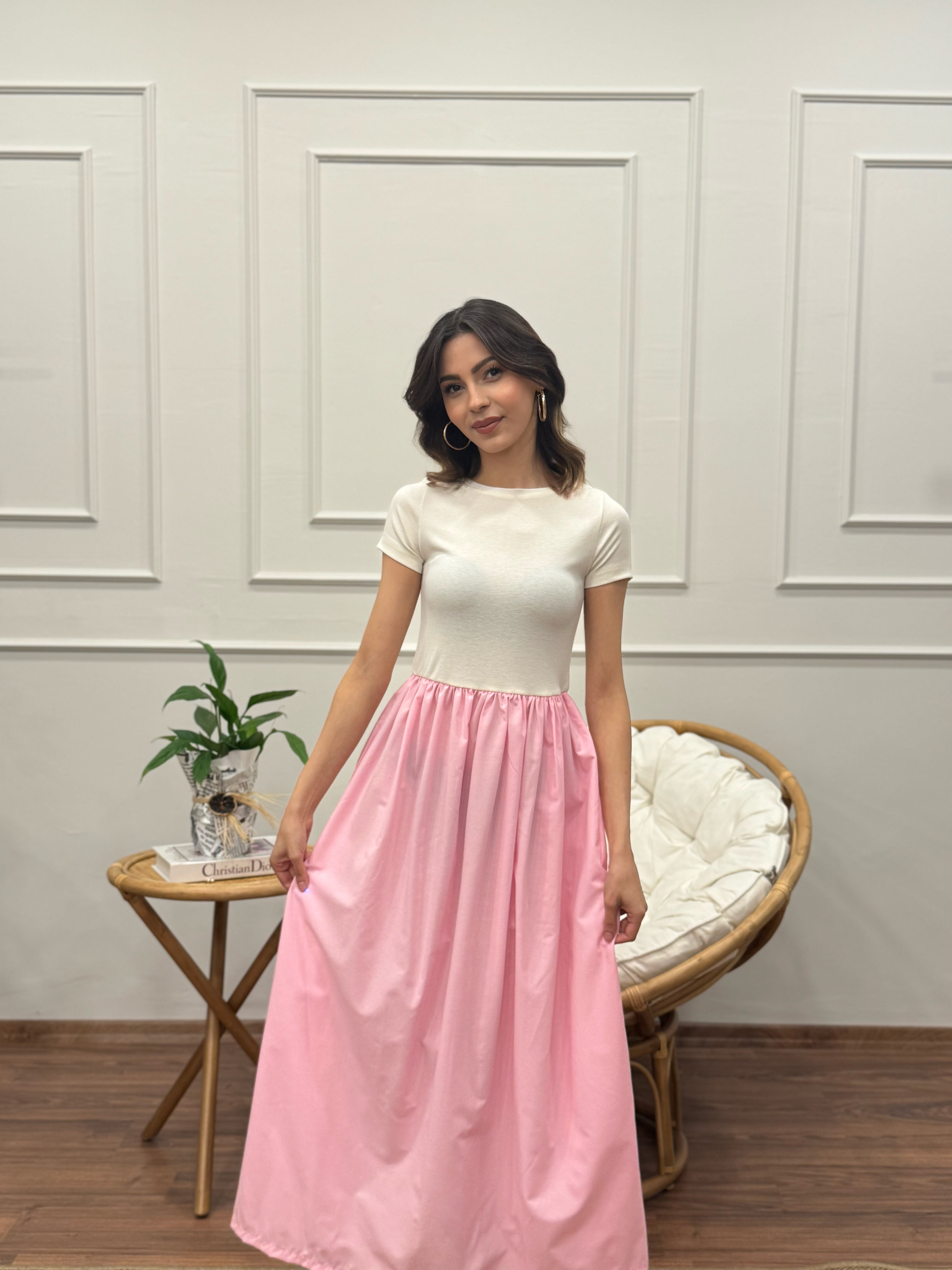 Diana Kloş Kemerli Toz Pembe Elbise