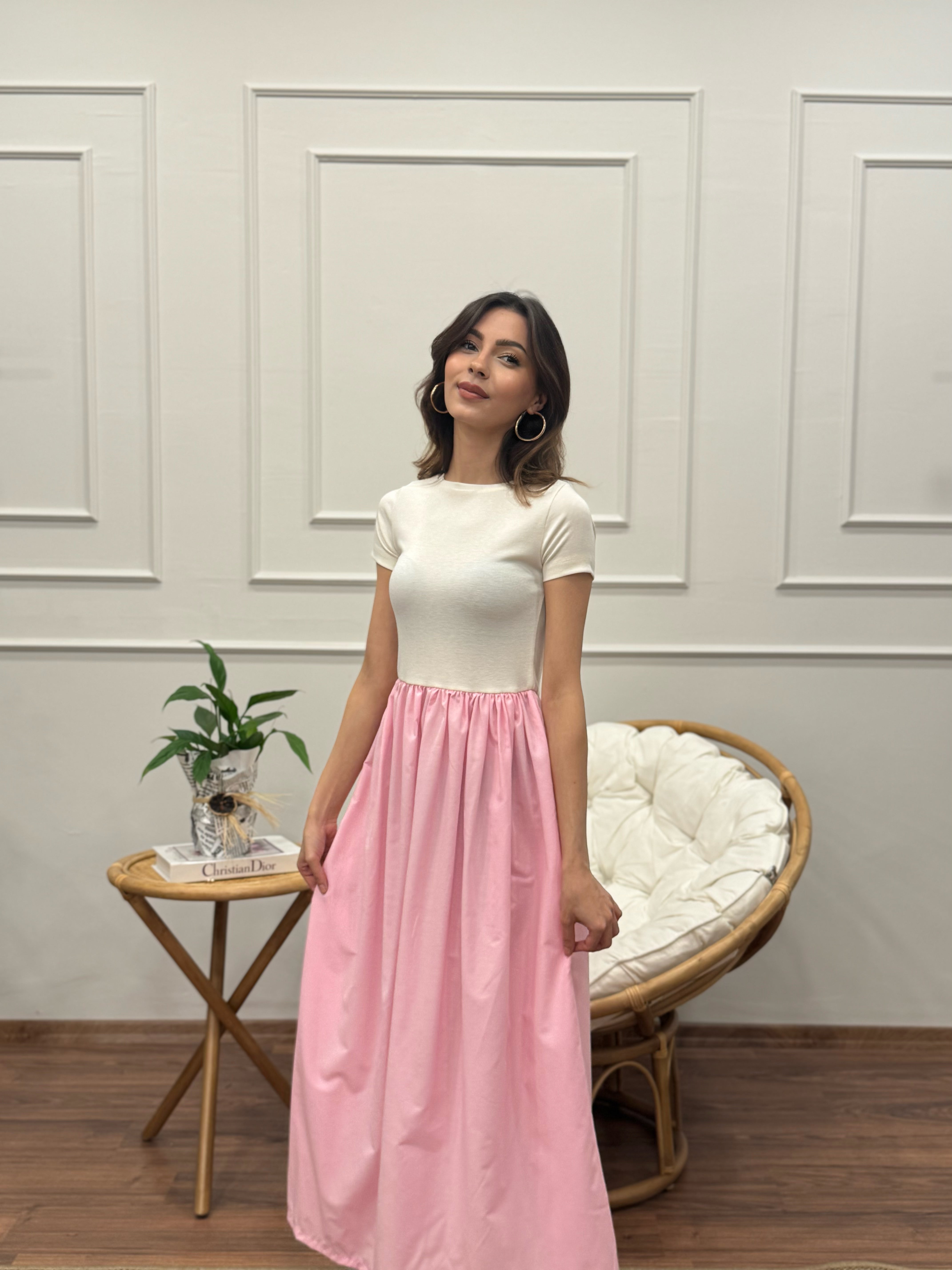 Diana Kloş Kemerli Toz Pembe Elbise