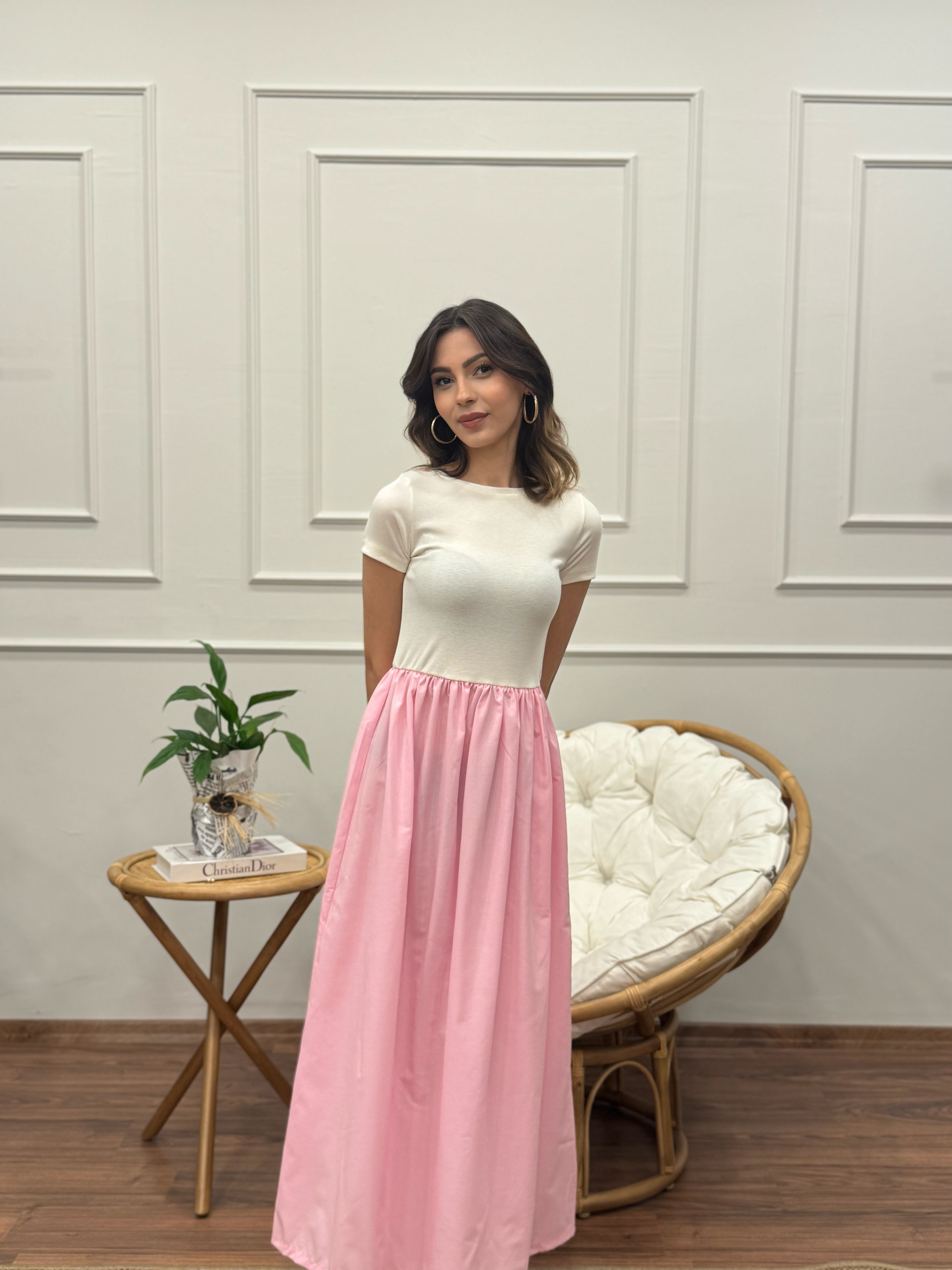 Diana Kloş Kemerli Toz Pembe Elbise