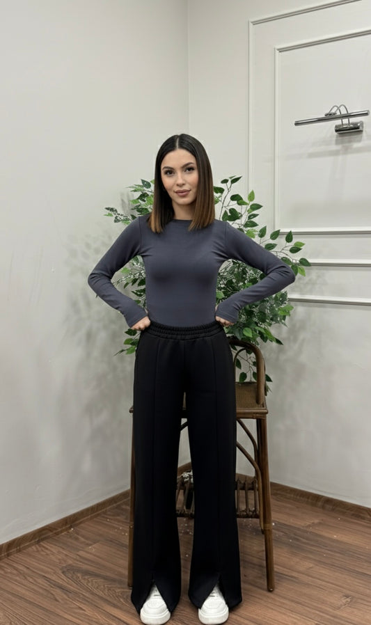 Megi Scuba Yırtmaç Detay Siyah Pantolon