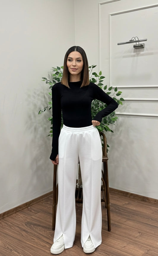 Megi Scuba Yırtmaç Detay Beyaz Pantolon