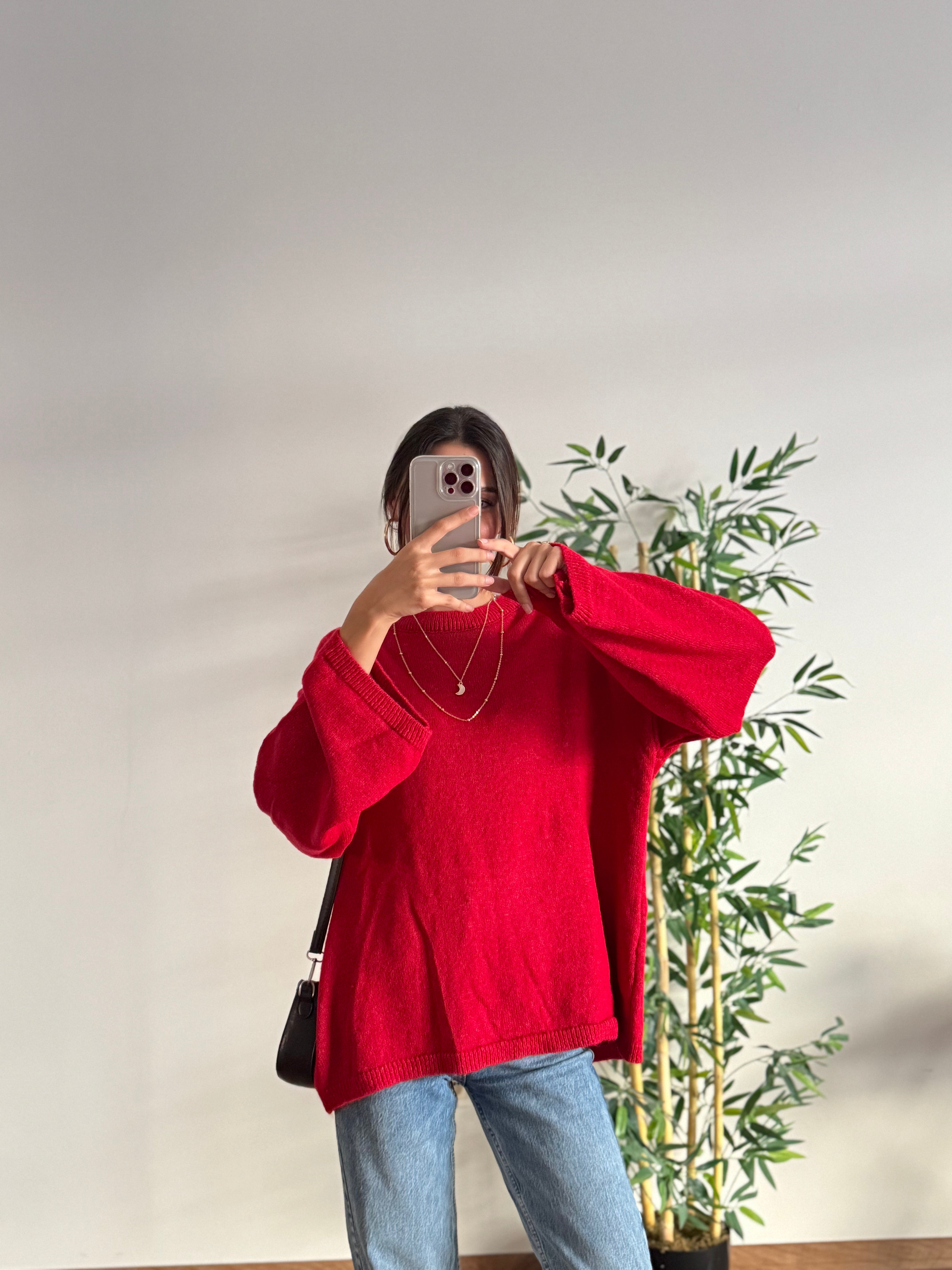 Oversize Bisiklet Yaka Pinterest Kırmızı Kazak