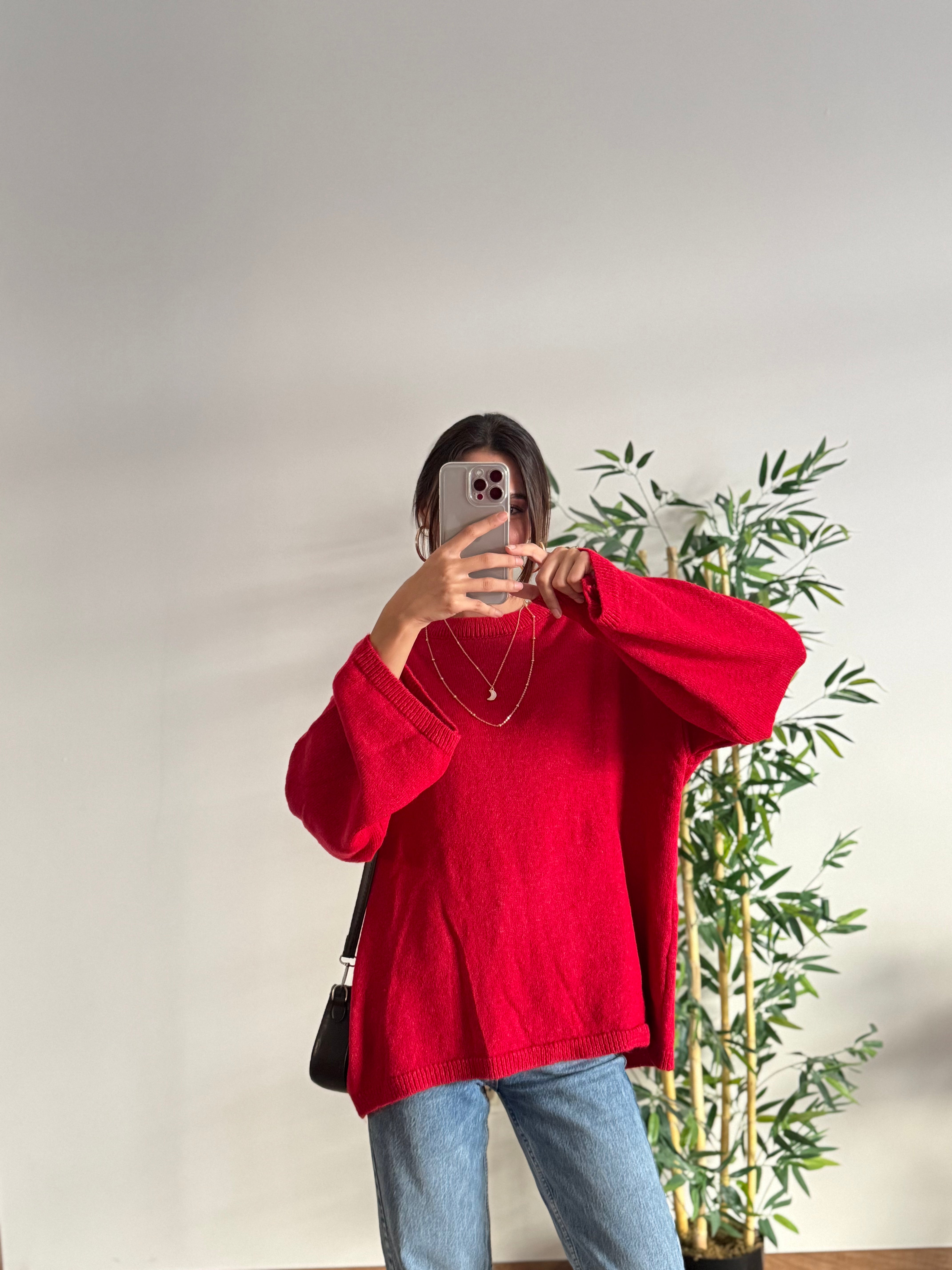 Oversize Bisiklet Yaka Pinterest Kırmızı Kazak