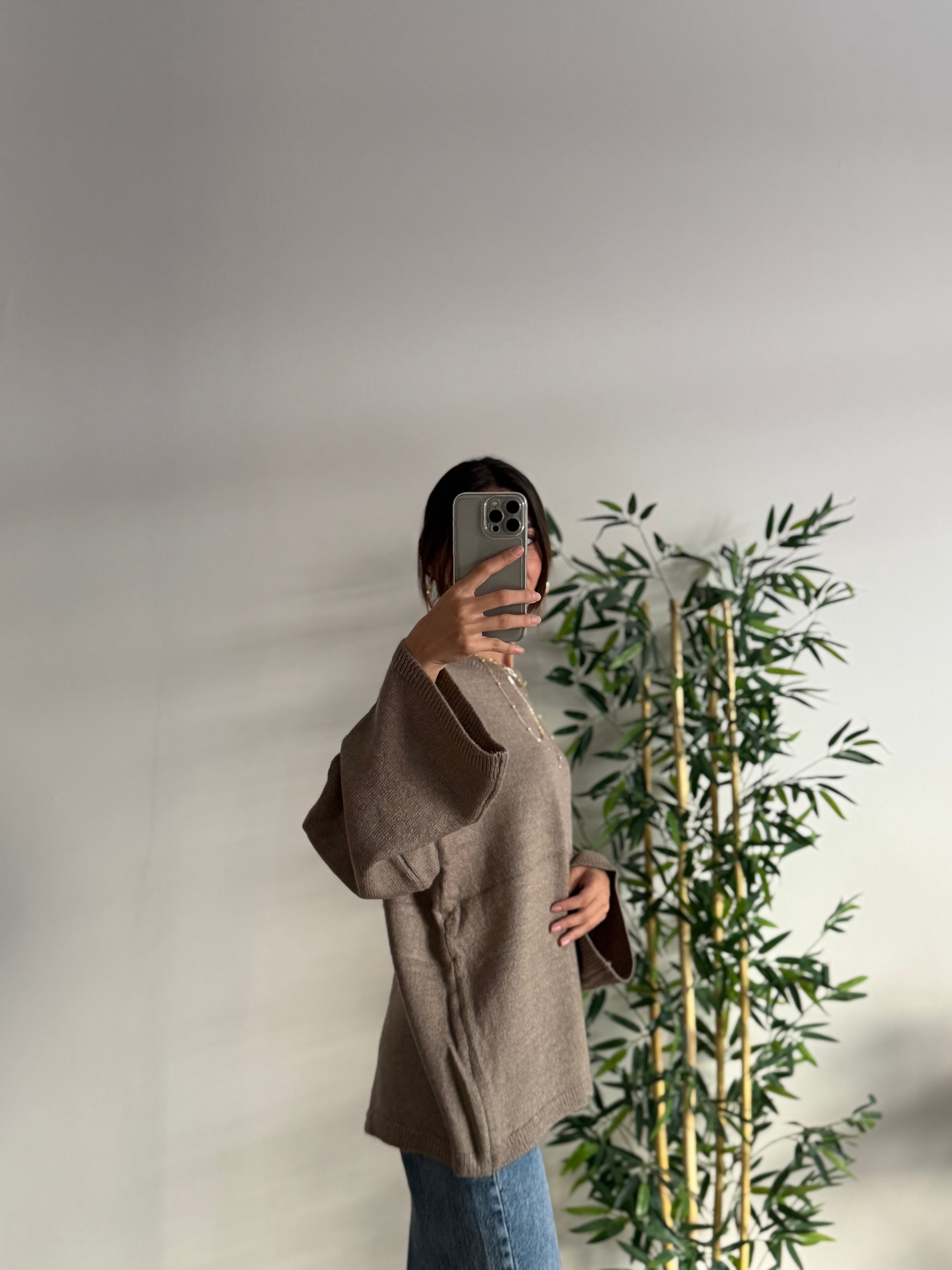 Oversize Bisiklet Yaka Pinterest Bej Kazak