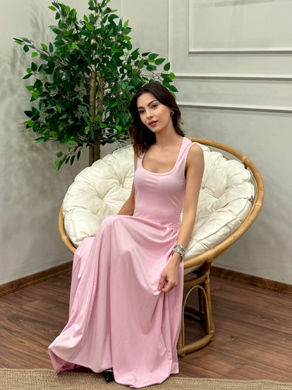 Amore Bele Oturan Pembe Balon Elbise