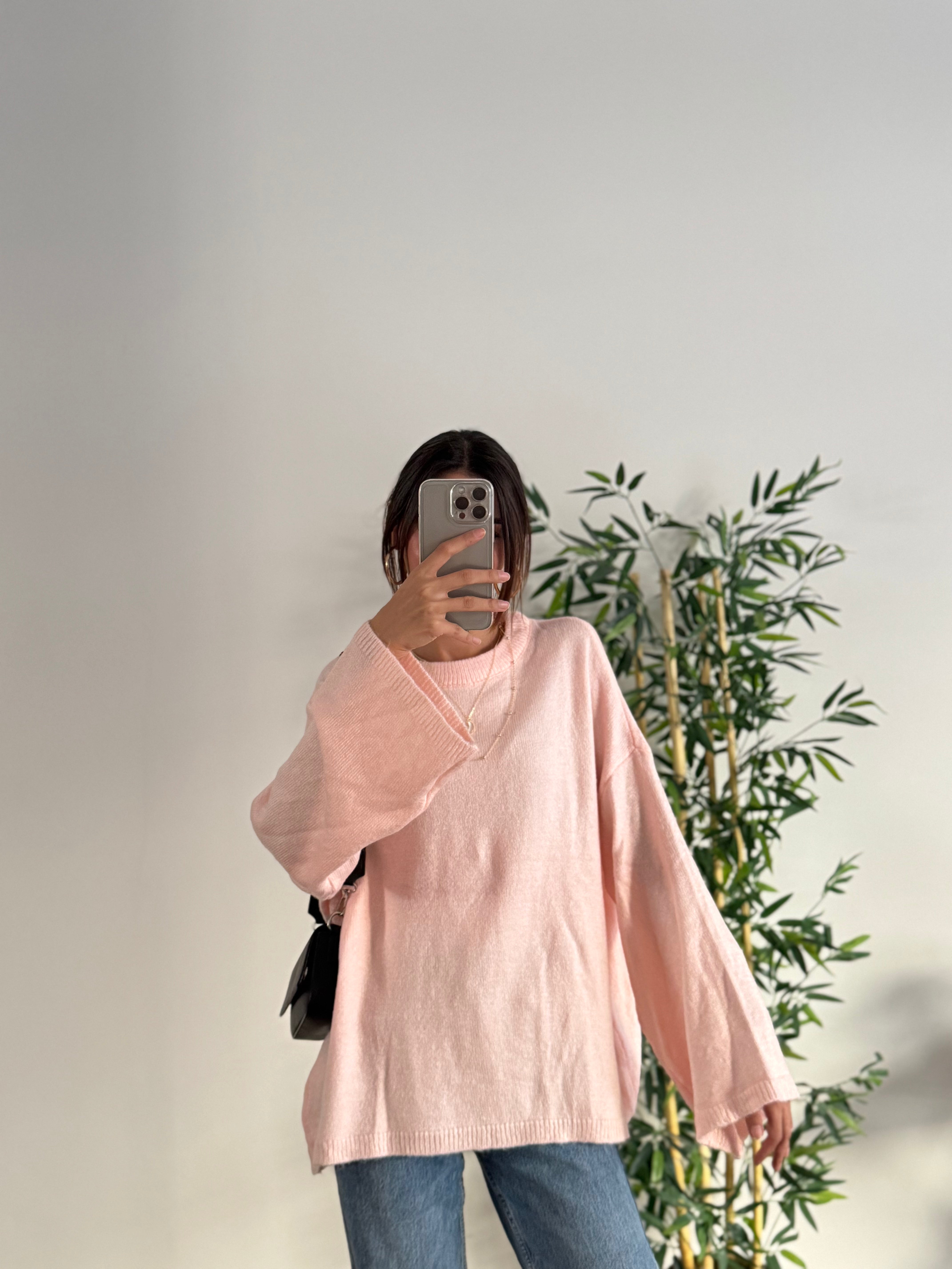 Oversize Bisiklet Yaka Pinterest Pembe Kazak