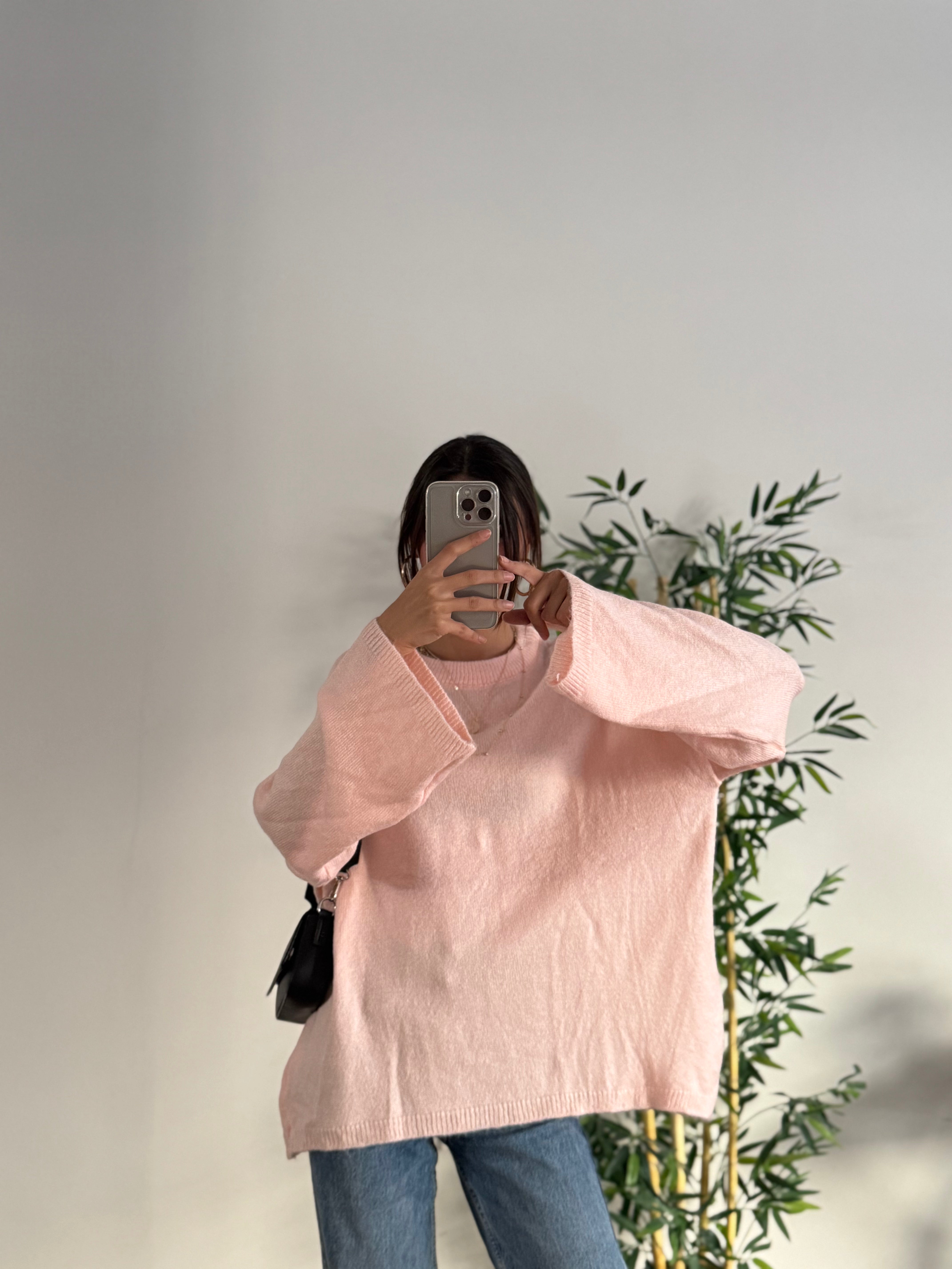 Oversize Bisiklet Yaka Pinterest Pembe Kazak