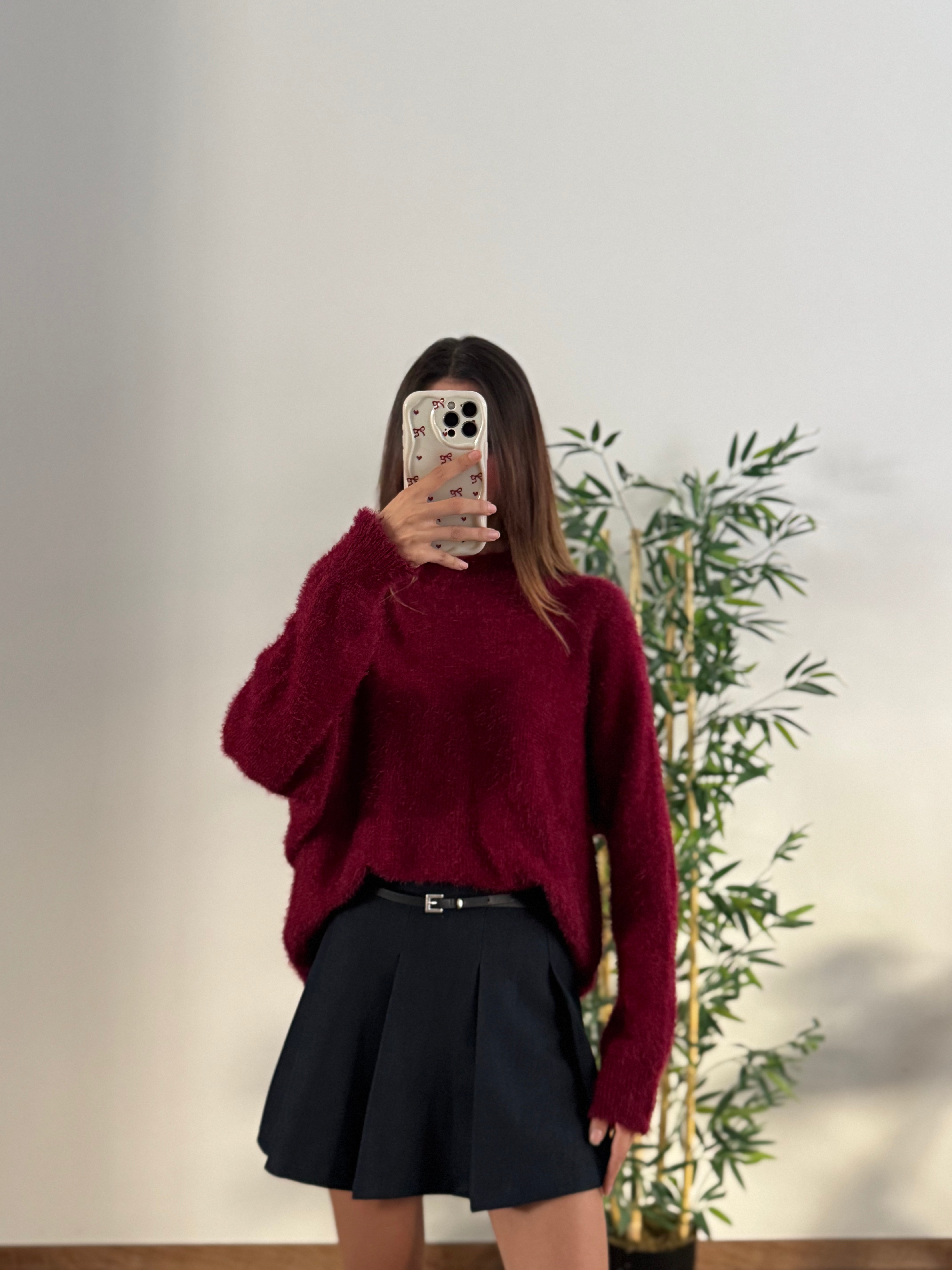 Sakallı Yarasa Kol Bordo Kazak