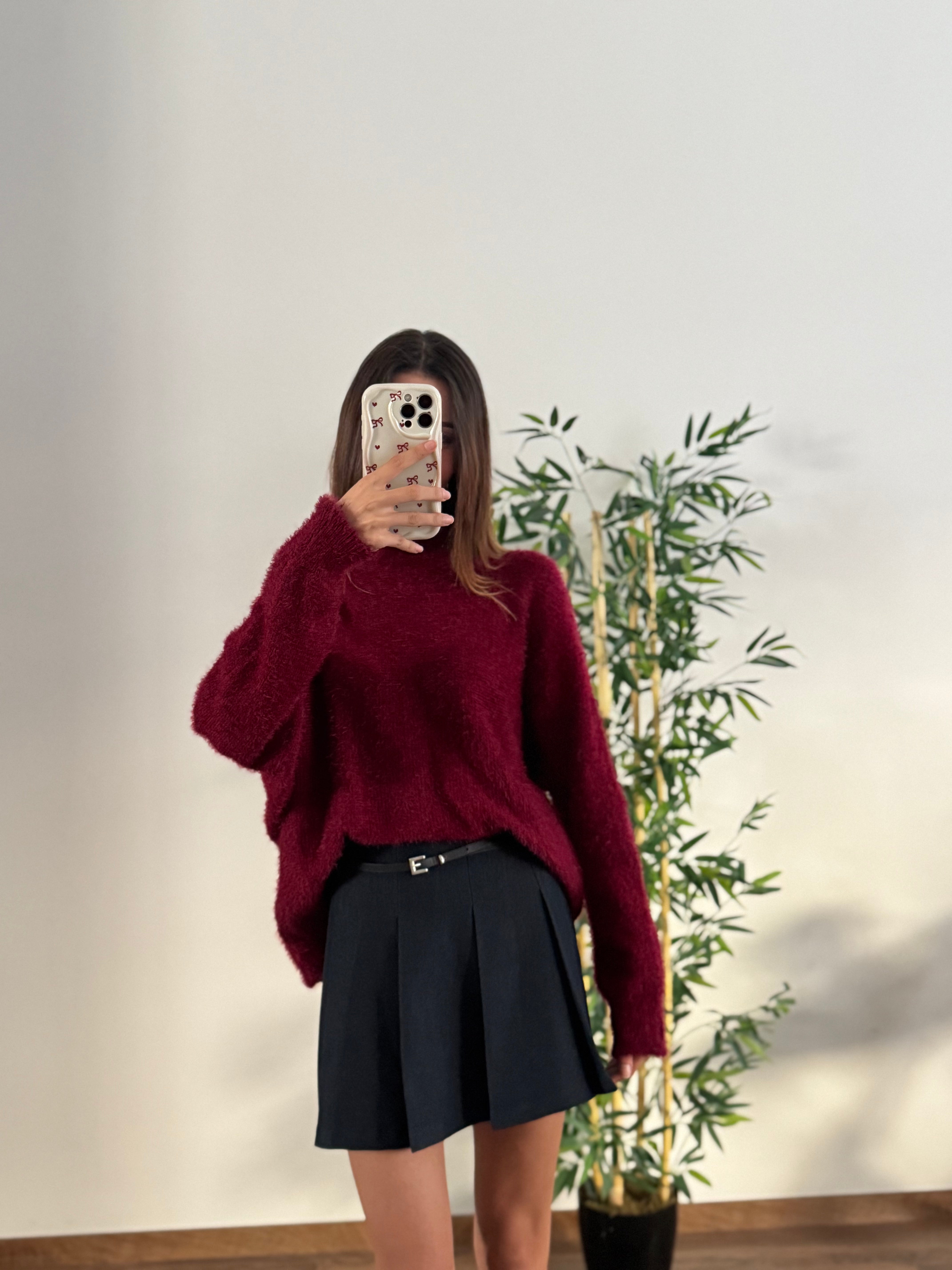 Sakallı Yarasa Kol Bordo Kazak