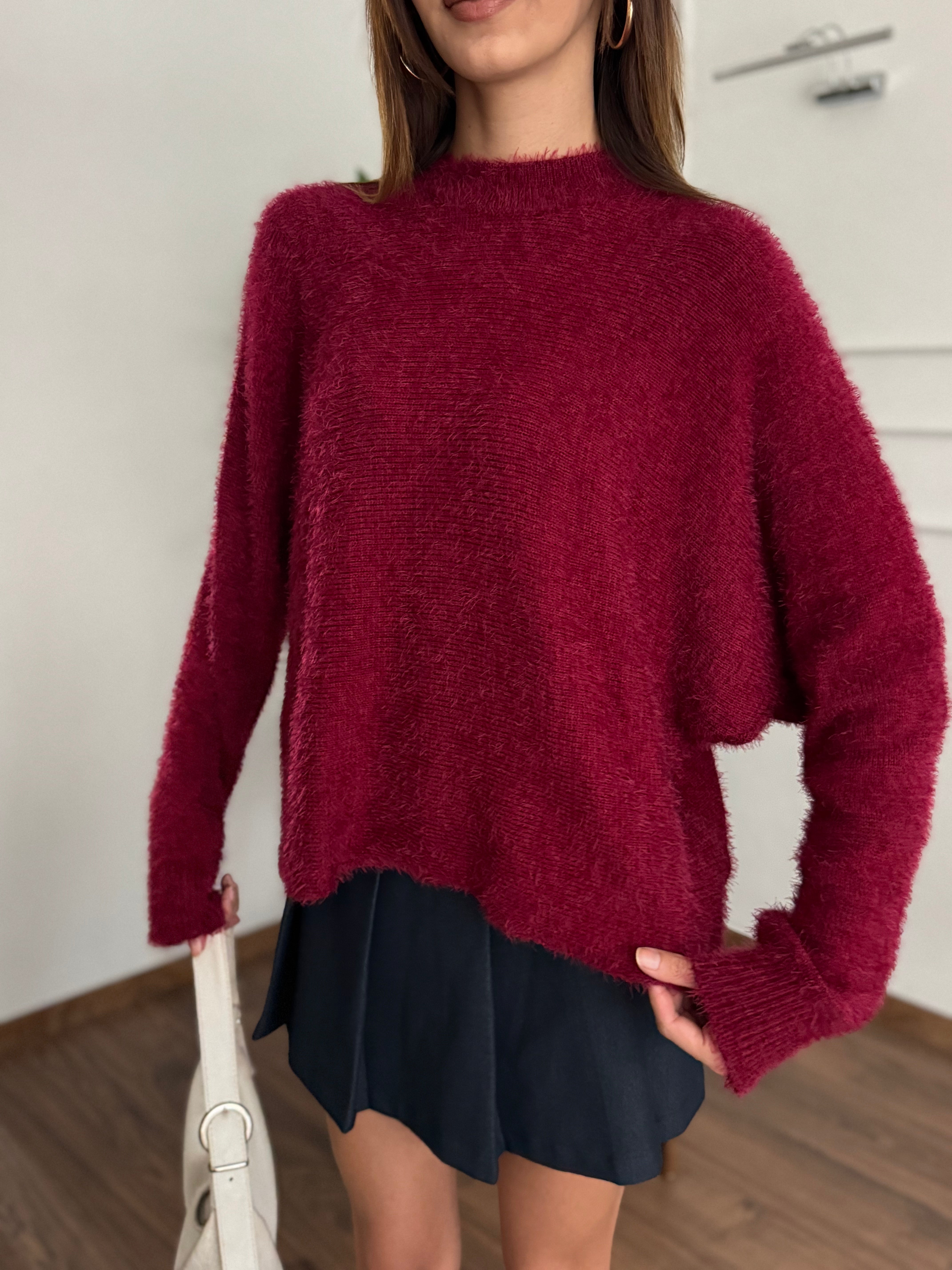 Sakallı Yarasa Kol Bordo Kazak