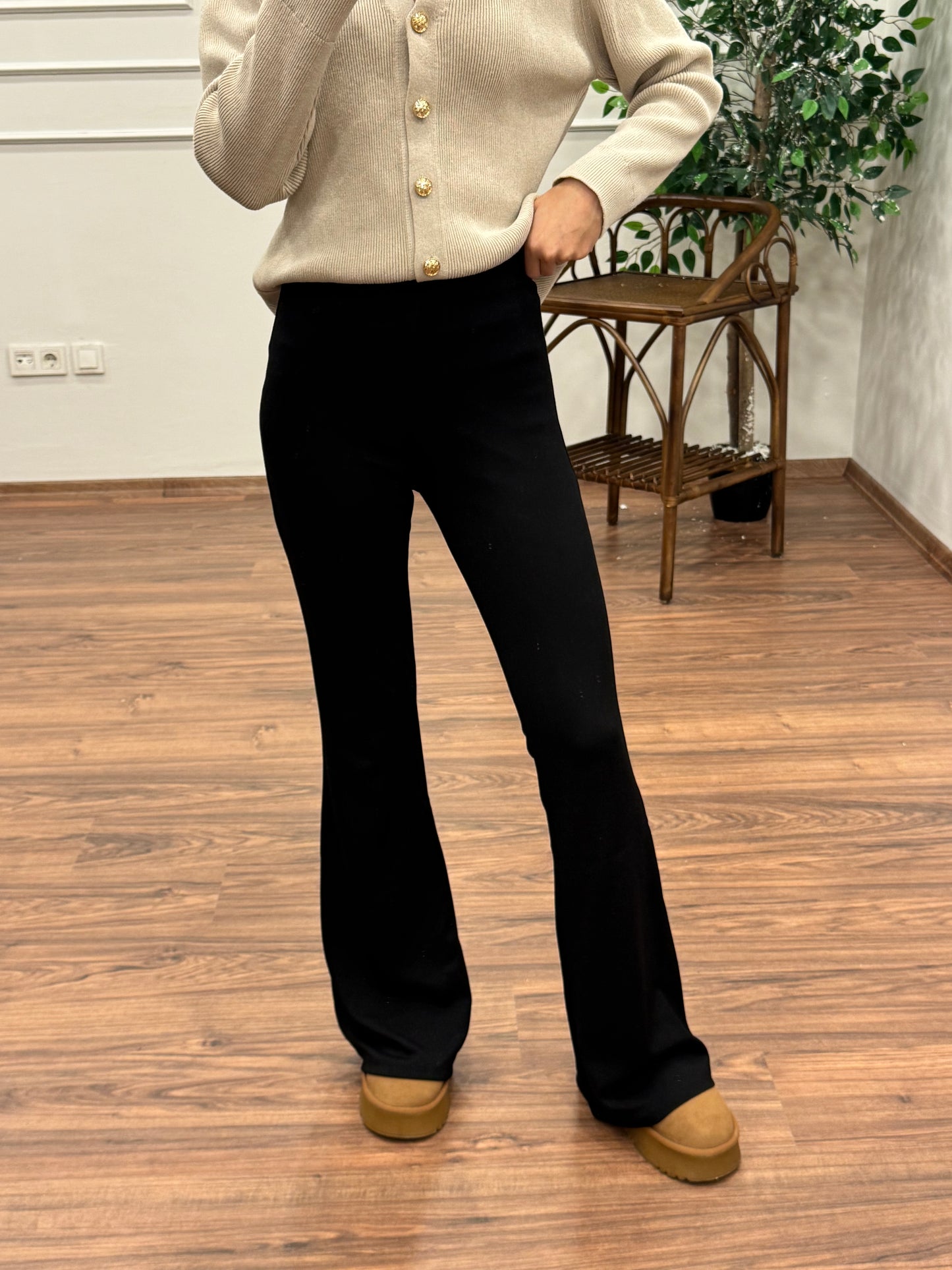 İspanyol Bel Lastikli Siyah Çelik Tayt