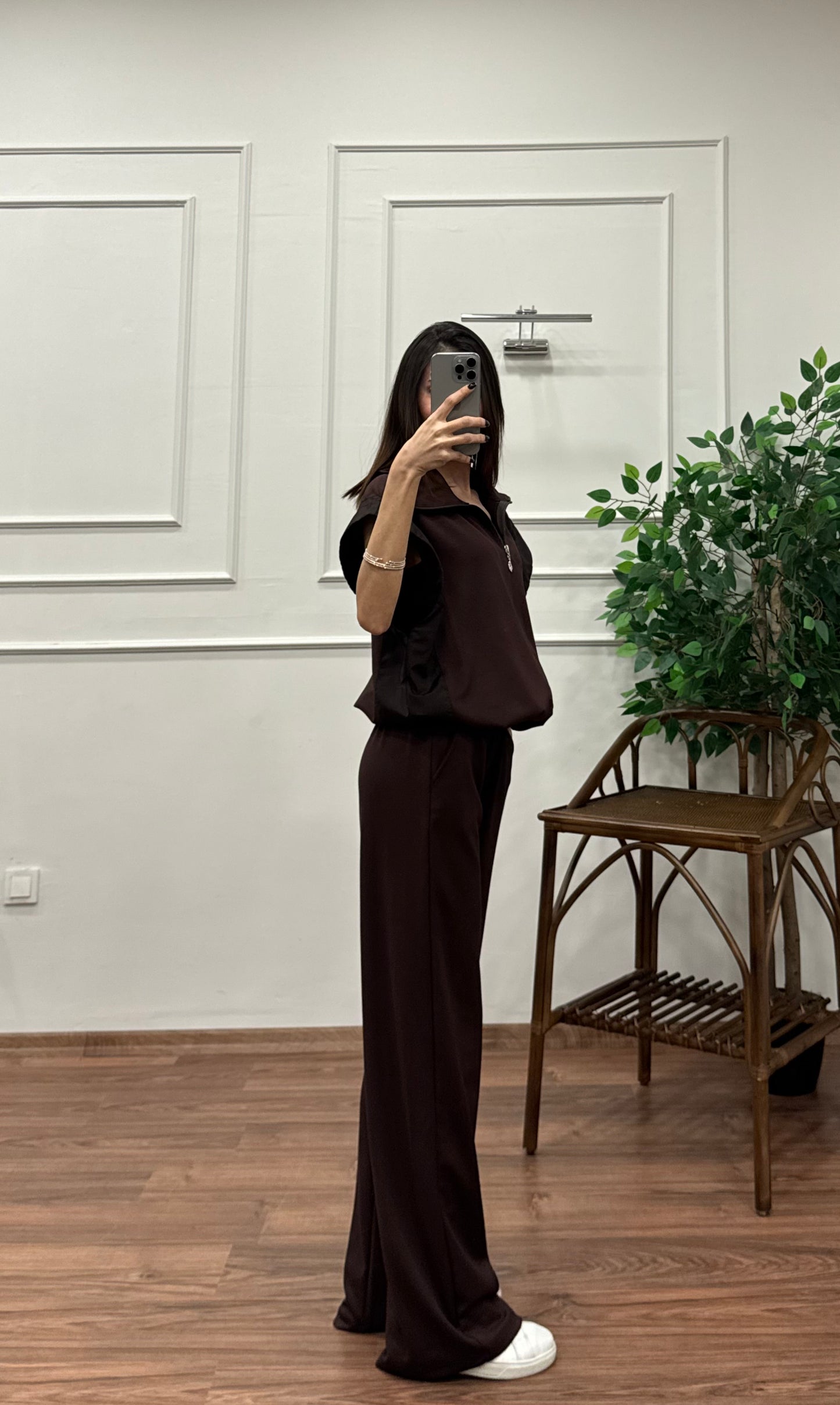Nora Paraşüt Kumaş Detay Kahverengi Takım