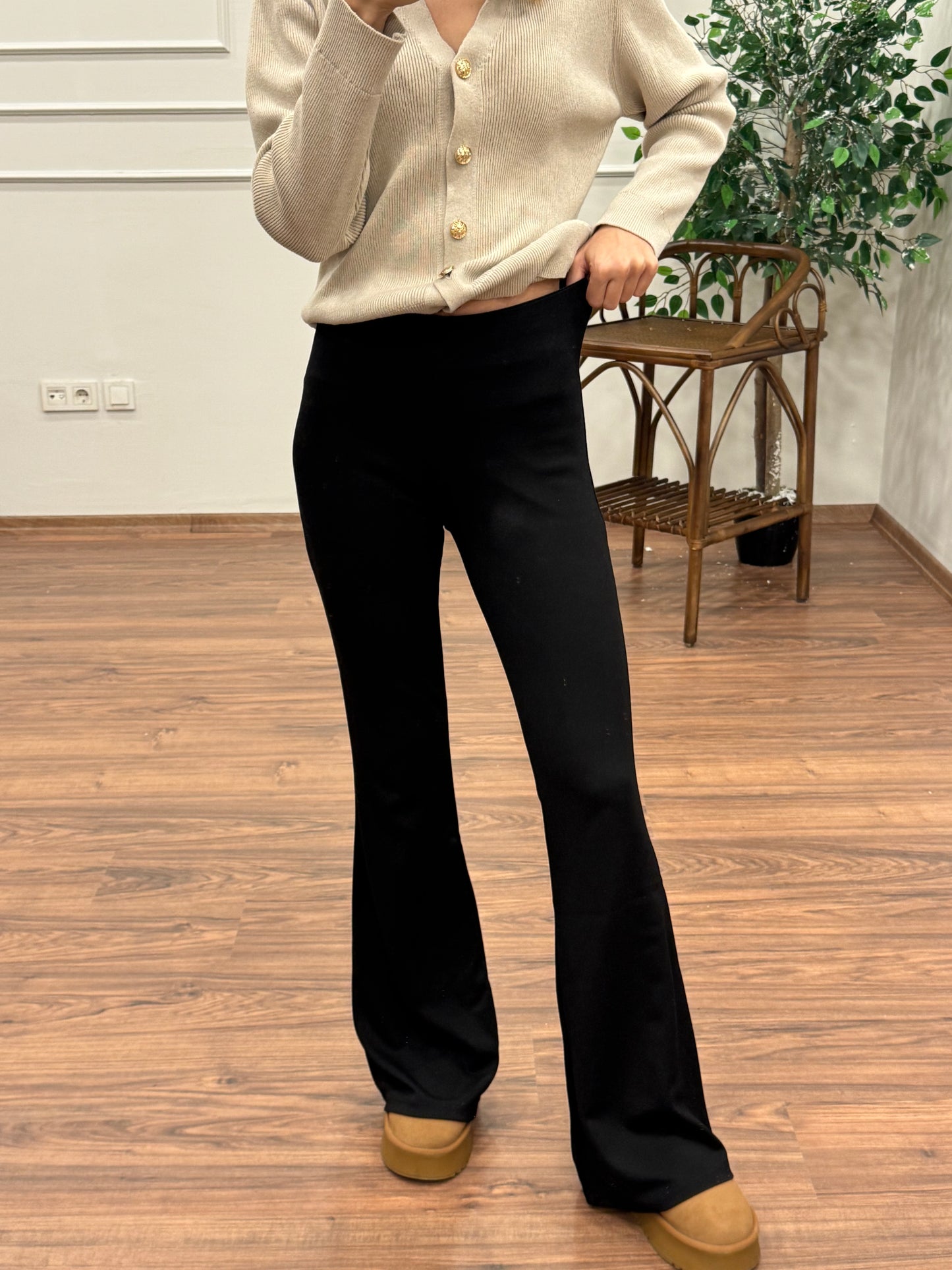 İspanyol Bel Lastikli Siyah Çelik Tayt