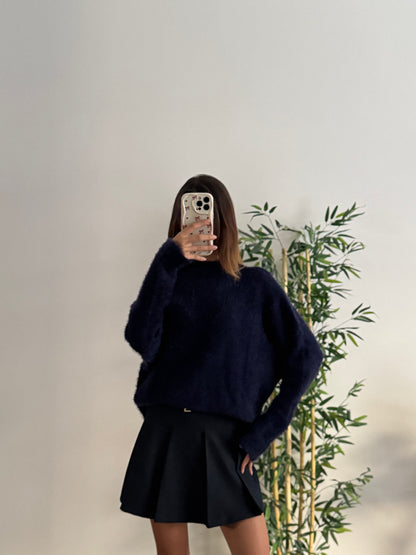 Sakallı Yarasa Kol Lacivert Kazak