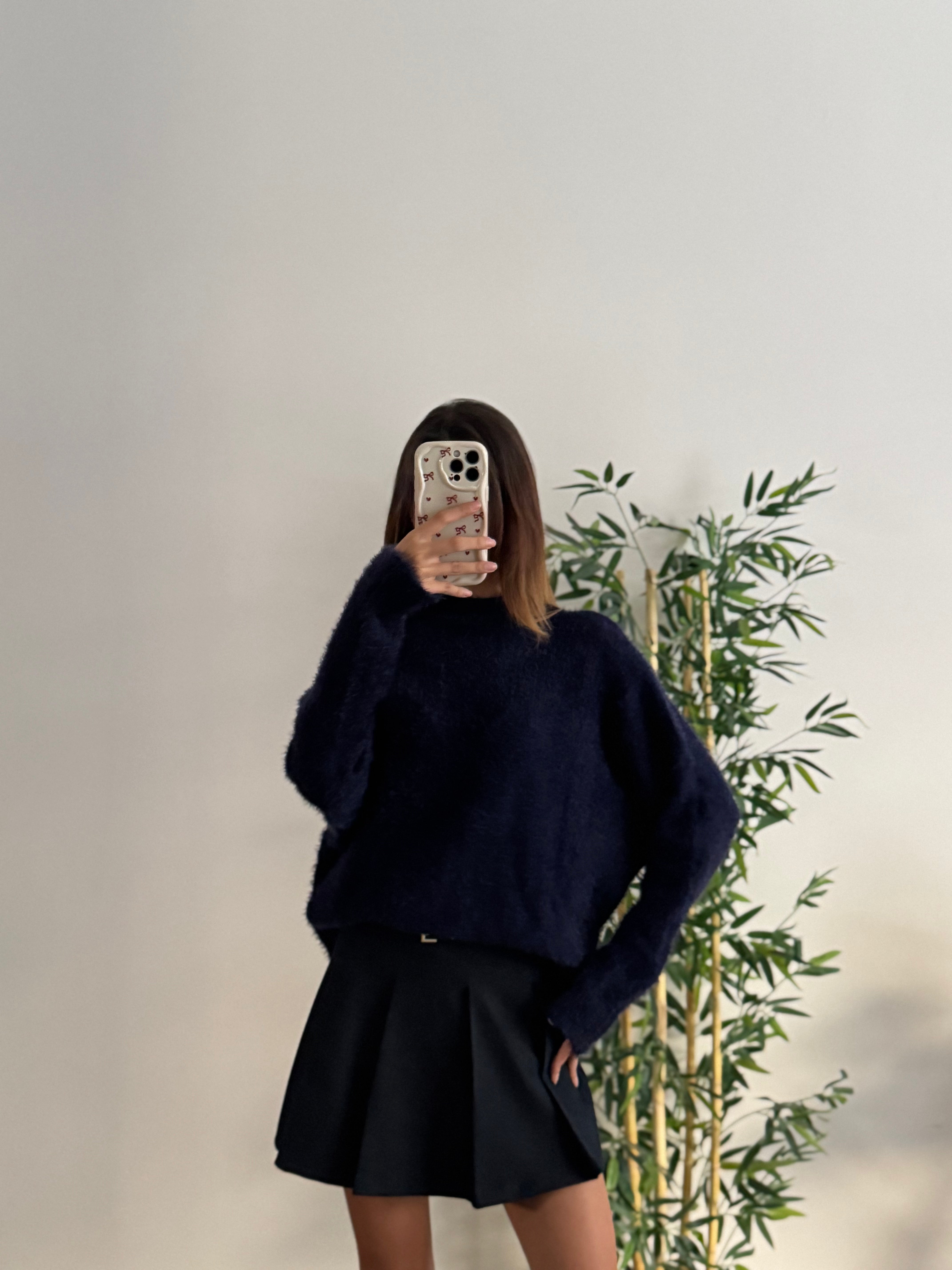 Sakallı Yarasa Kol Lacivert Kazak