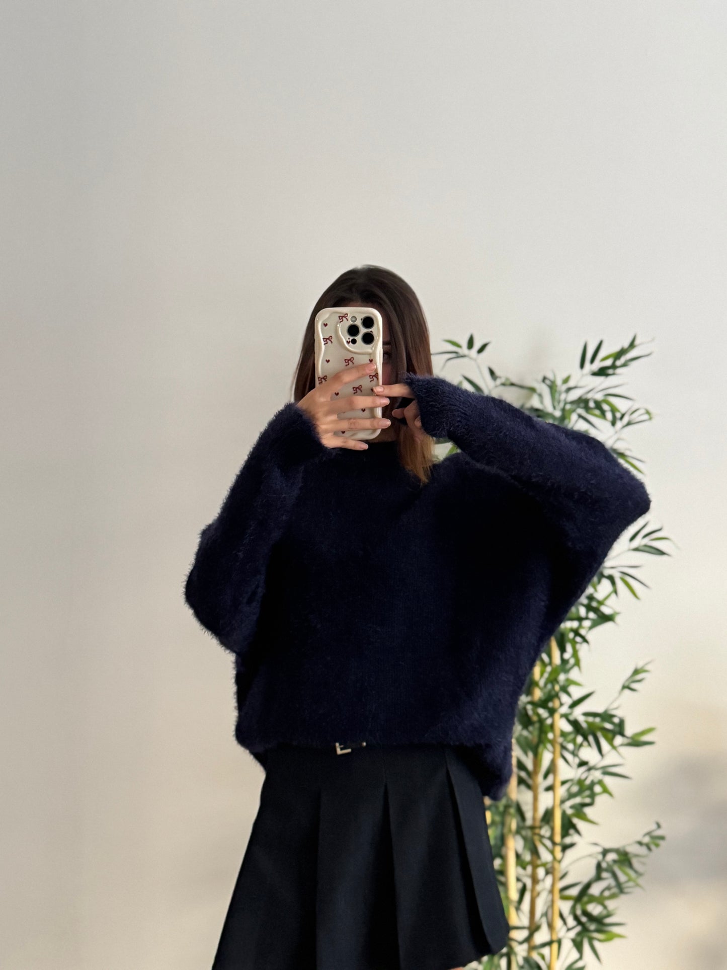 Sakallı Yarasa Kol Lacivert Kazak