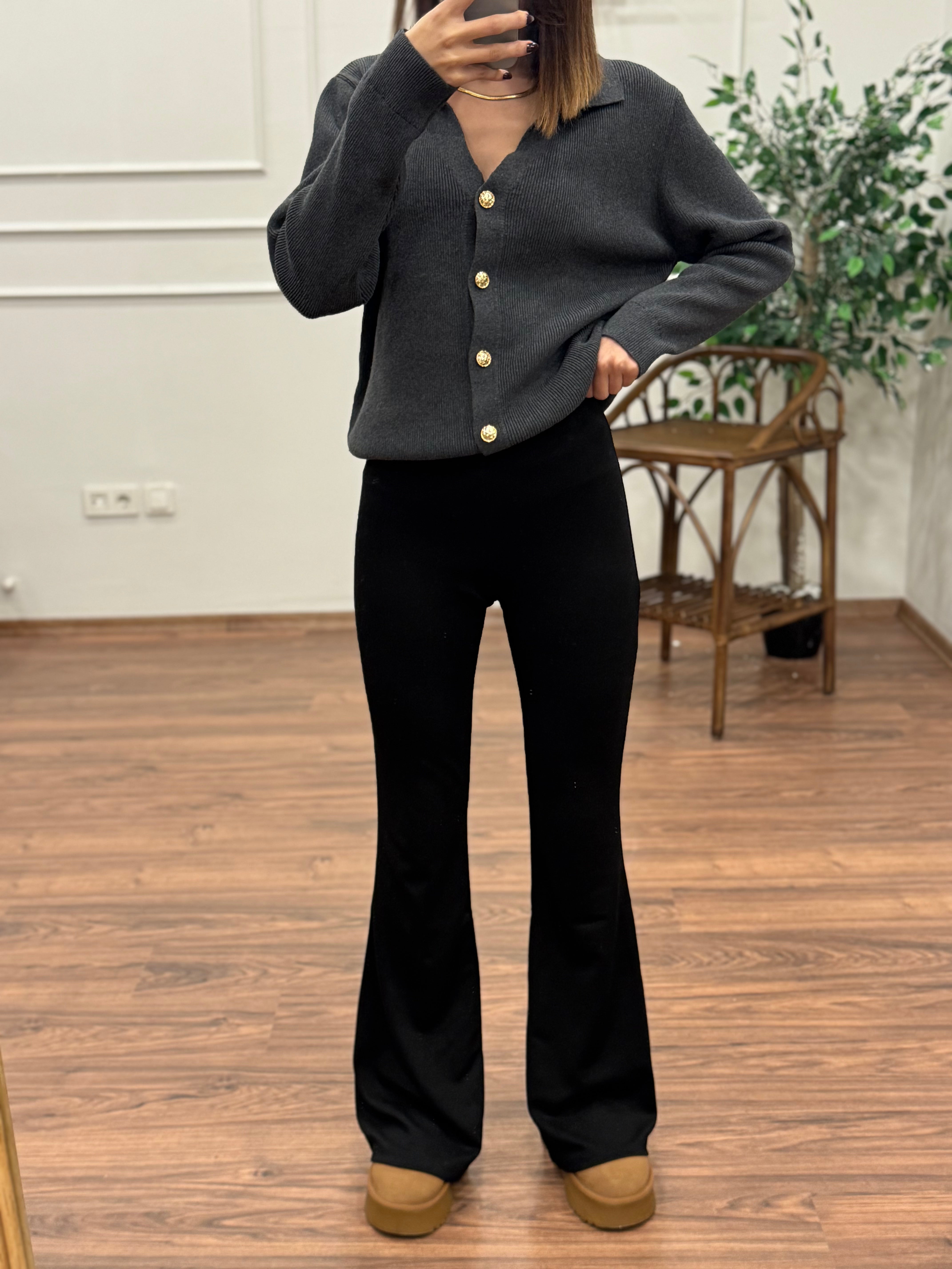 İspanyol Bel Lastikli Siyah Çelik Tayt