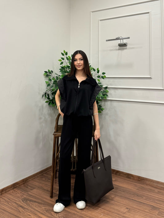 Nora Paraşüt Kumaş Detay Siyah Takım