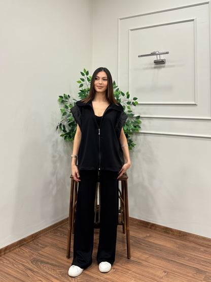 Nora Paraşüt Kumaş Detay Siyah Takım