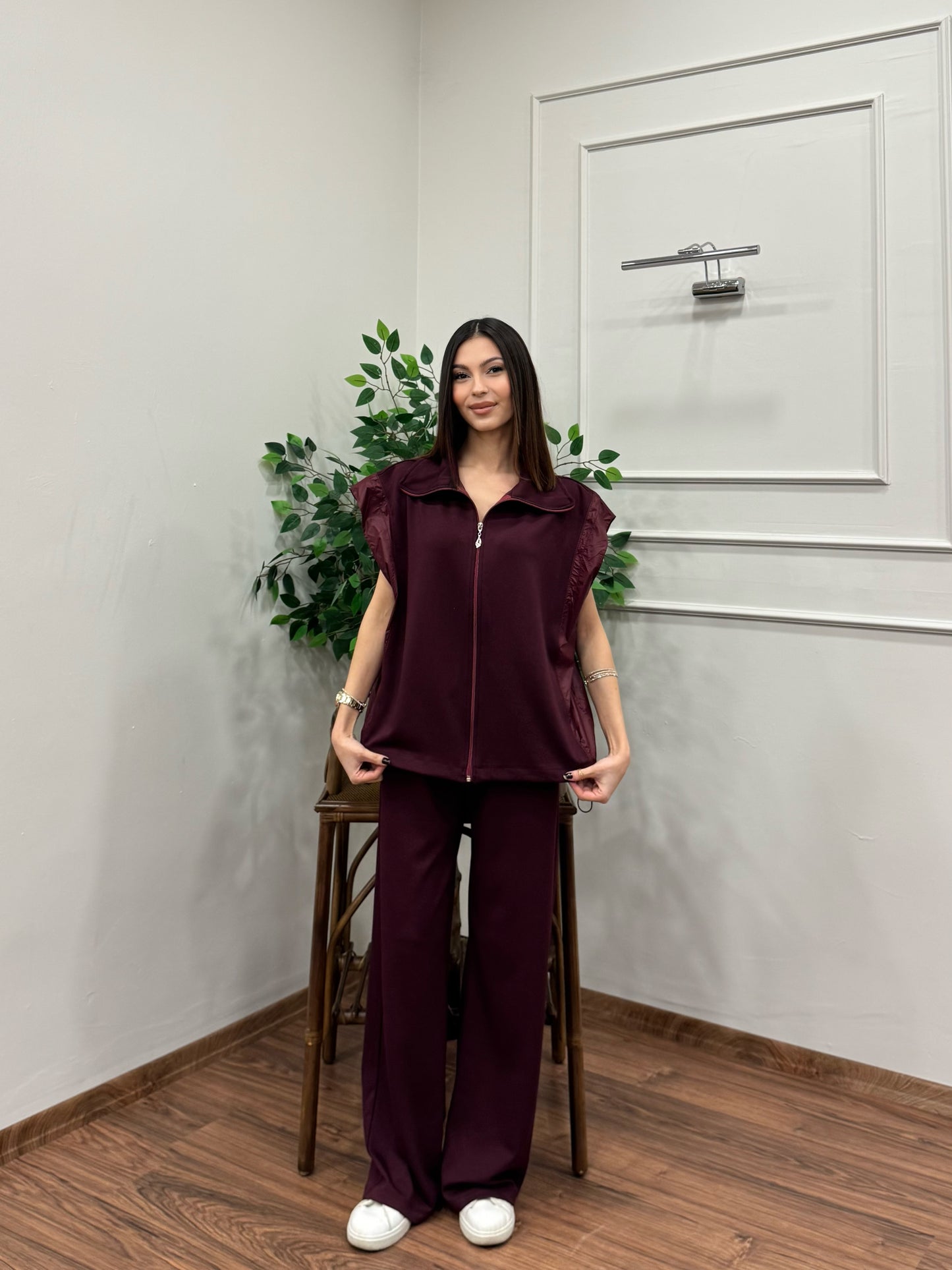 Nora Paraşüt Kumaş Detay Bordo Takım