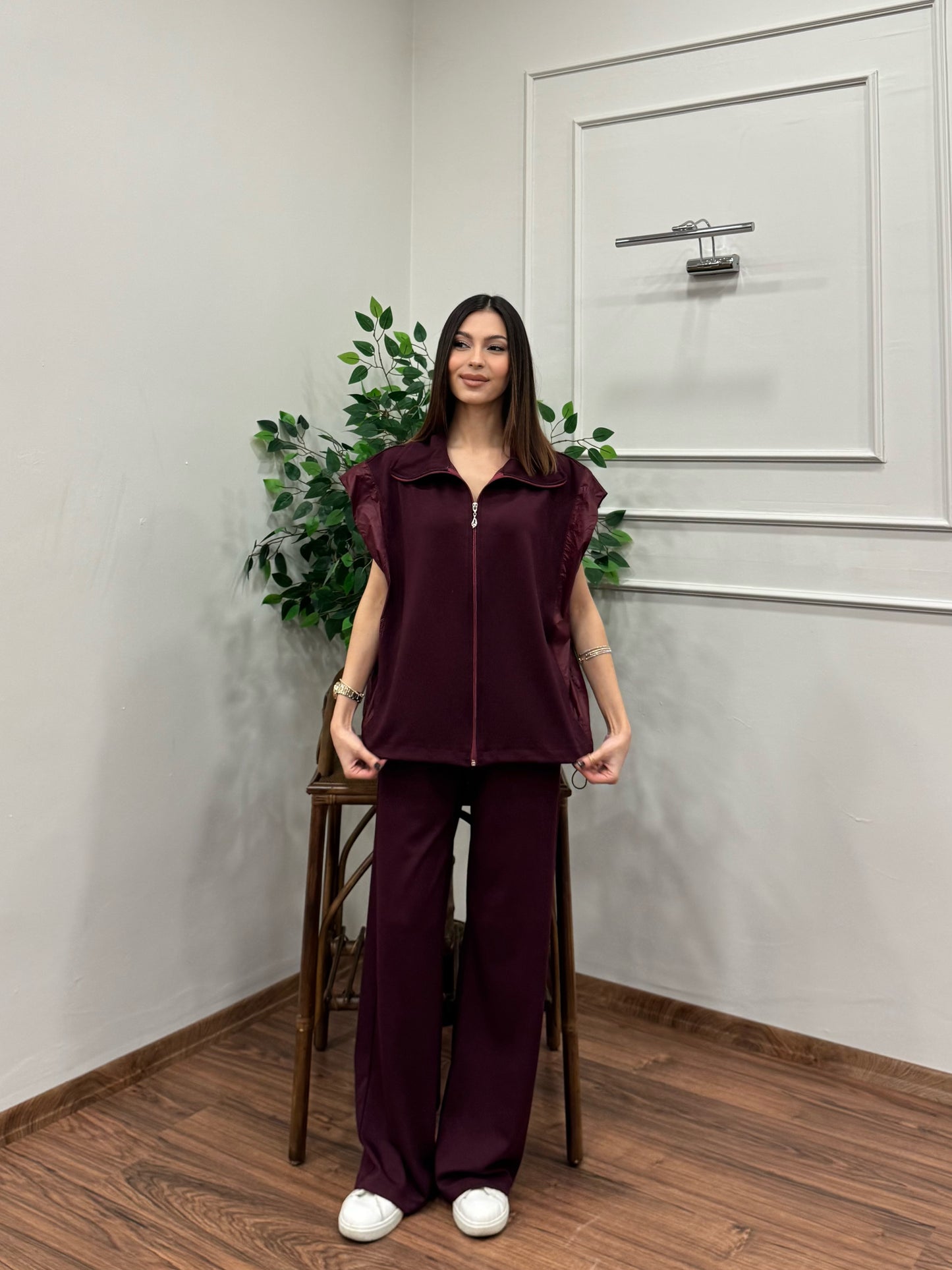 Nora Paraşüt Kumaş Detay Bordo Takım
