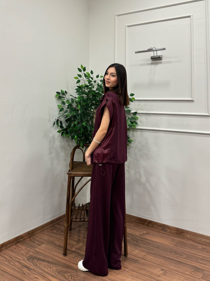 Nora Paraşüt Kumaş Detay Bordo Takım