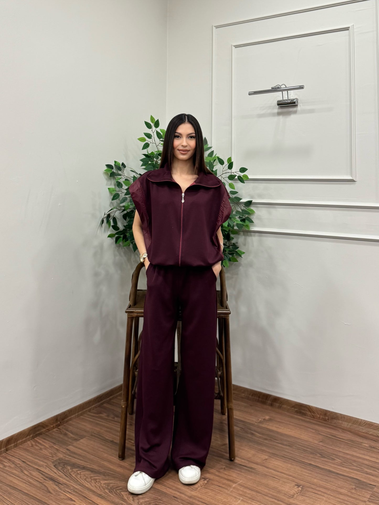Nora Paraşüt Kumaş Detay Bordo Takım