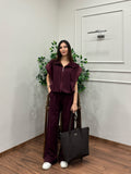 Nora Paraşüt Kumaş Detay Bordo Takım