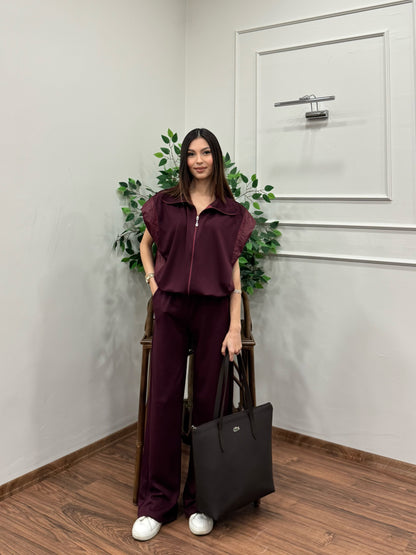 Nora Paraşüt Kumaş Detay Bordo Takım